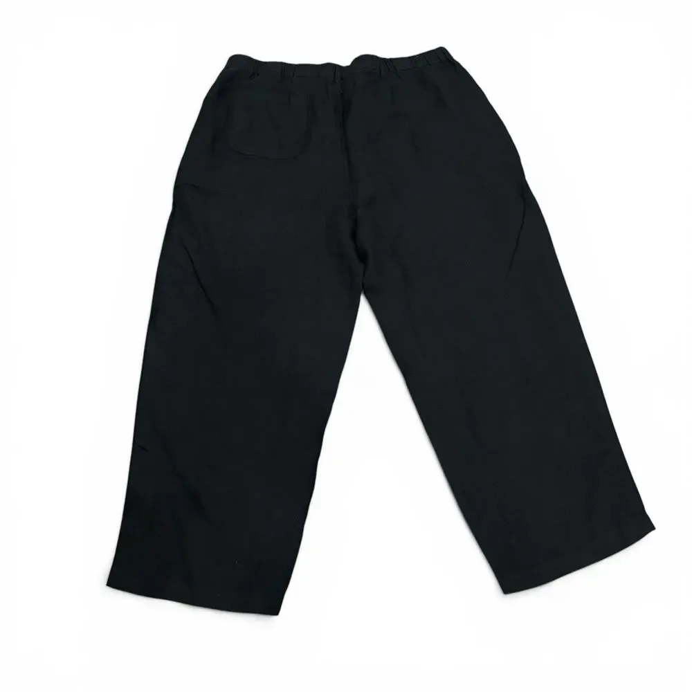Quince European 100% Linen Pants Lagenlook Relaxed Elastic Waist Black Women M